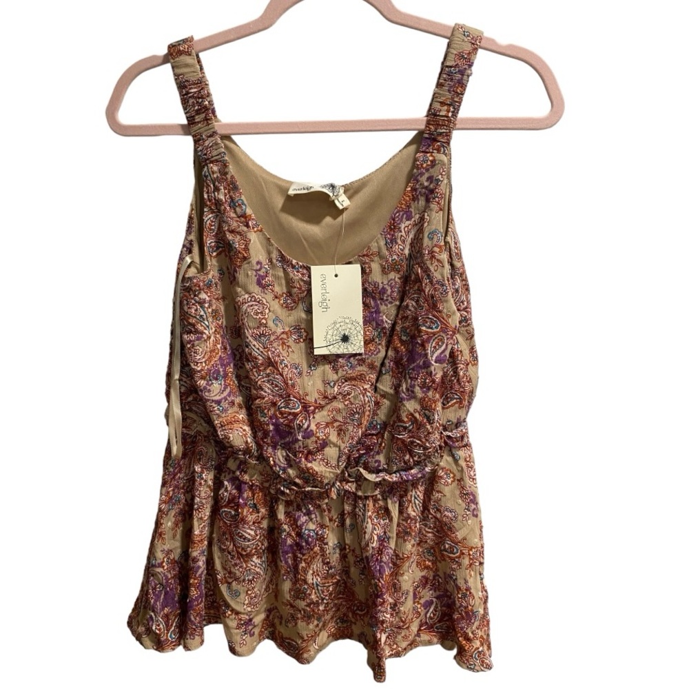 Everleigh Patterned Curve Hem Tank Top, size Small, NWT Floral, Boho